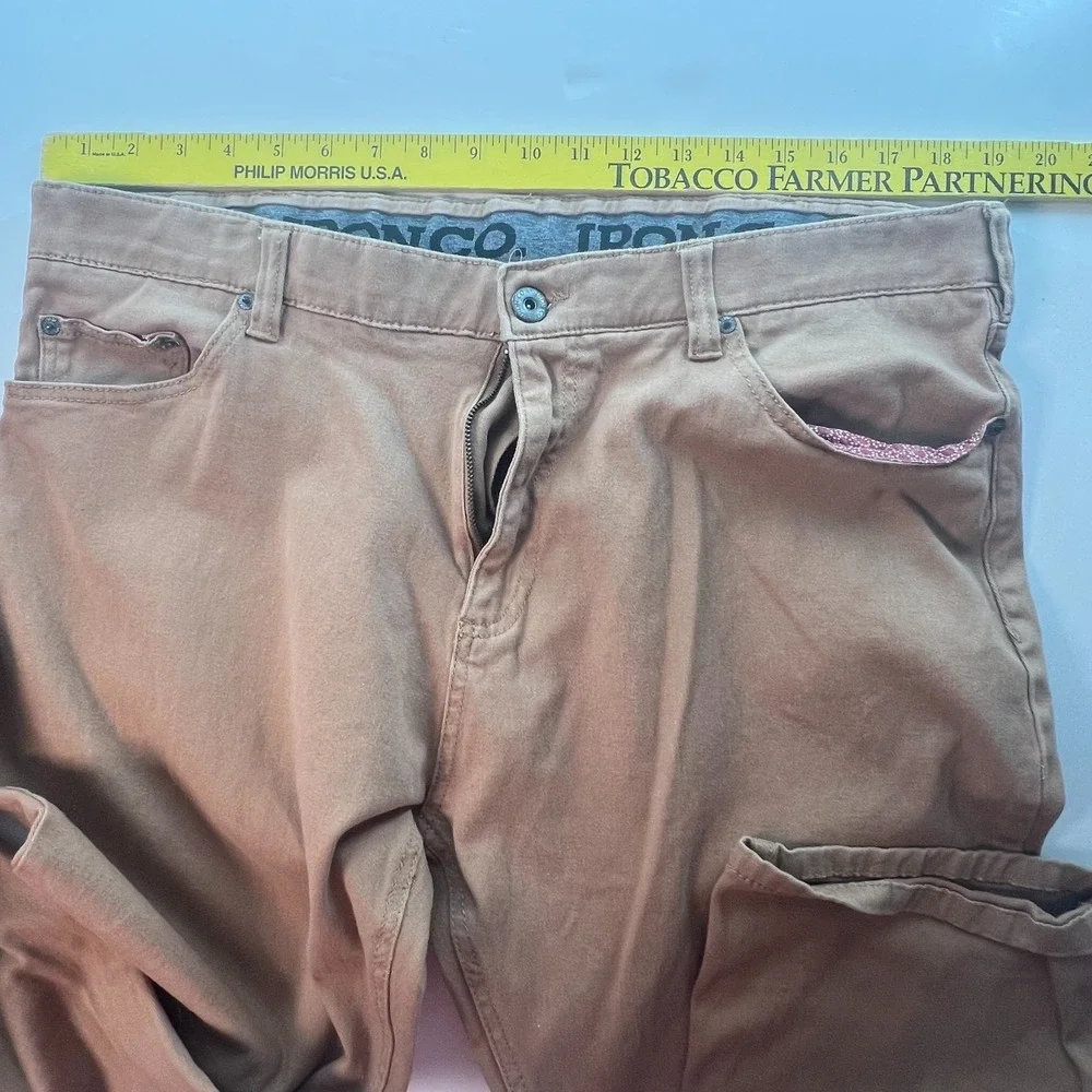 Iron Co Men's Jeans 38x30 Actual 28L Khaki Tan Brushed Cotton Stretch Denim‎